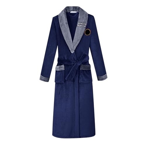 Mens Robe Soft Shawl Collar Bathrobe Warm Knee Lengt Plush Bathrobes Lightweight Fluffy Flannel Spa Winter House Robe3