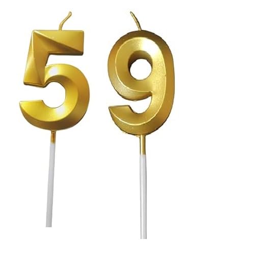 Image of ToyUniverse Number 59 Gold Candle | Fifty Nine Number Candle | Number 59 Metallic Gold Candle for Fifty Ninth Birthday,Anniversary, Surprise Party Cake Decoration Candle (Pack of 2,Number 59)