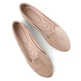 Stunner Women's Ballet Flats Classic Round Toe Flats Cute Slip On Loafers Comfortable Walking Shoes Khaki 39(7.5)