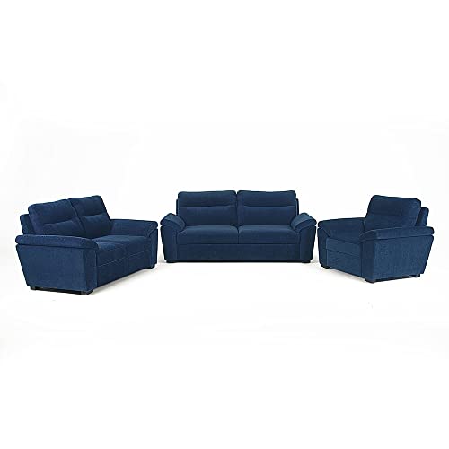Image of Wakefit 6 Seater Sofa Set | 3 Year Warranty | Modern Casual, Cobalt Blue, Neem Wood, Malphino Fabric, 215.9cm x 93.9cm x 94.9cm, Sectional Sofa for Living Room