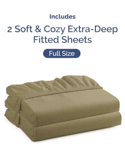 Image of CGK Linens 2 Pack Extra Deep Full Fitted Sheets - Khaki