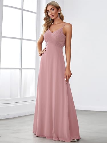 Image of Ever-Pretty Women's Summer Backless Spaghetti Strap Chiffon Bridesmaid Dresses Empire Waist Formal Wedding Guest Dress