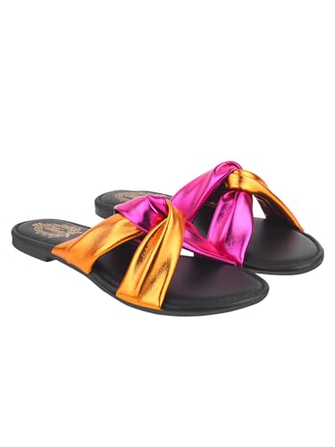 Image of Shoetopia Girls Flat Slide Sandals - Soft Suede Knot Strap Casual Summer Slip-Ons for Everyday Comfort Stylish, |Footwear Lightweight| Durable Design Perfect for Casual Outings Women