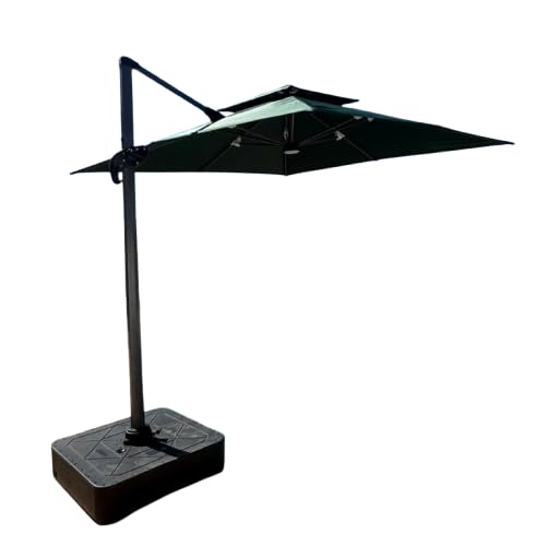 OMBRELONE GUARDA SOL LATERAL 3X3 METROS BASE 150 LITROS LED MONTE CARLO VERDE ESCURO