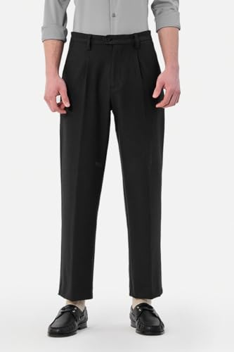 Image of SNITCH Men Casual Trousers| Baggy Fit Mid Rise Solid Plain Front Style | Breathable Cotton Blend & Lightweight Linen Fabric for Summer & Everyday Outings