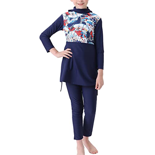 Image of ODIZLI Kids Girls' Rash Guard Sets Islamic Hijab Swimwear Muslim Modest Long Sleeves Shorts Pants Beachwear Hoodie Hat 2 PCS