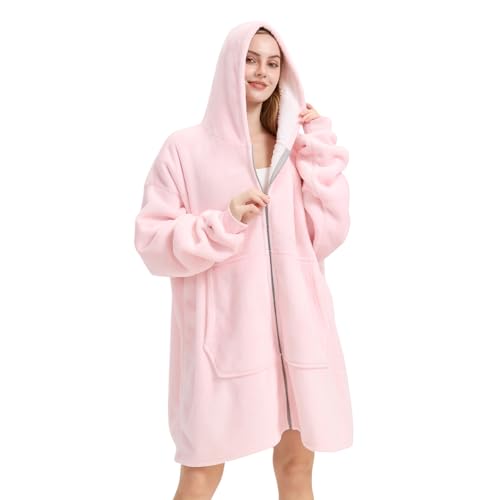 Stampdecal Pink Reißverschluss TV Tragbare Decke Hoodie, große...