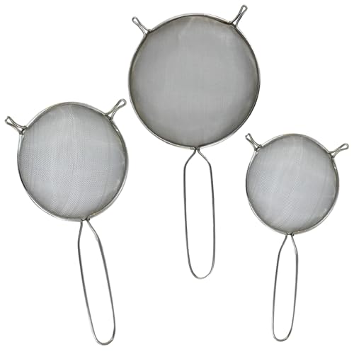 Mesh Strainers - Stainless Steel Fine Mesh Strainer - Colander-Skimmer with Handle - Sieve Sifters for Food - Strainer Sieve - Set of 3 Kitchen Strainers
