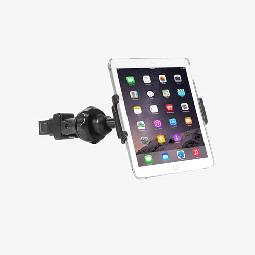 Macally Tablet Holder for Mic Stand, iPad Music Stand or Mic Stand Phone Holder with Strong Hold - 360° Rotating iPad Microphone Stand Mount - Fits iPhone, Any Device Between 3.5” to 8” Wide