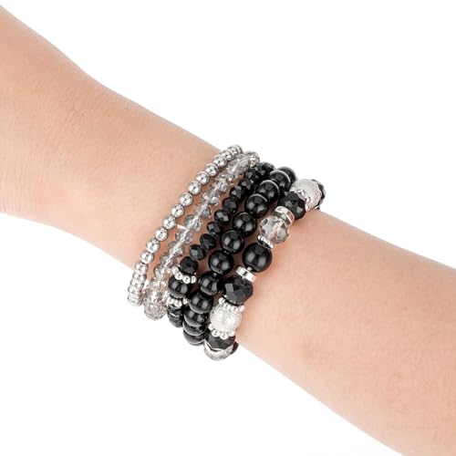 DIVINA VITAE 5 Pcs Beaded Stretch Bracelets Stackable Bracelets Crystal Bead Bracelet Boho Beaded Bracelets Stretch Layering Crystal Stone Beaded Bracelets Trendy Costume Jewelry Gifts for Women3