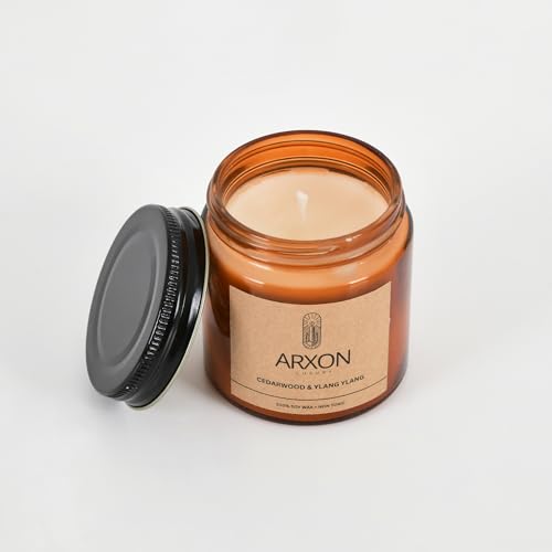 Image of Arxon Aromatherapy Soy Wax Scented Candle | Sleep /Destress - Focus /Meditate - Relax /Calm - Refresh /Rejuvenate | 100g Each, 30Hrs Burn Time | Corporate Gifting Cedarwood & Ylang Ylang