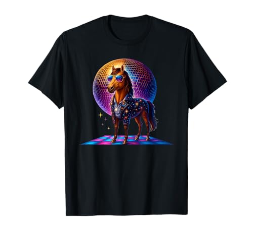 Dancing Horse Disco Ball Caballos Amantes Funny Party Pet Animal Camiseta