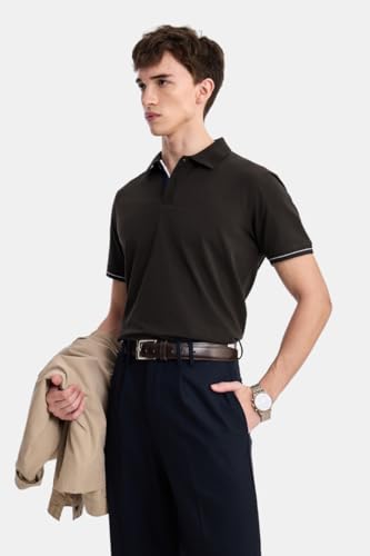 Image of SNITCH Men Polo Plus Size T-Shirt | Solid Polo with Contrast Inner Placket & Tipped Cuffs | 96% Cotton 4% Lycra Stretch Regular Fit, Casual Wear