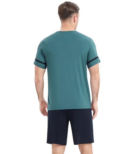 Image of NACHILA Pajamas Set for Men-Viscose Made from Bamboo, Short Sleeve Sleepwear Cool Pjs with Shorts Pants Soft Loungewear