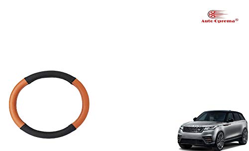 Image of Auto Oprema Car Dual Tone Steering Wheel Cover - Leather, Breathable, Anti Slip (Black-Tan) Customise Fitting for New Range Rover Evoque