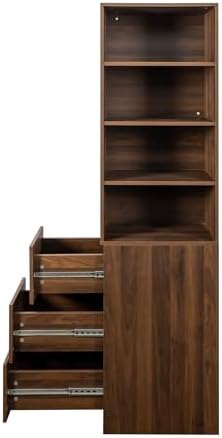 Modern Display Storage Cabinet, 4-Tier Shelving Unit with 3 Side Drawers, Stylish Organizer for Living Room & Home Office Furniture, Space-Saving Solution