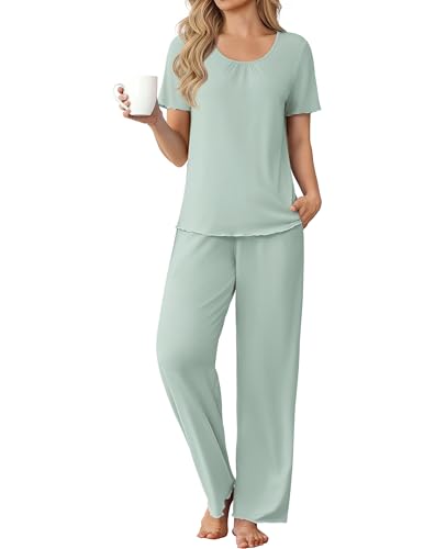 Ekouaer Bamboo Viscose Pajama Set – Short Sleeve