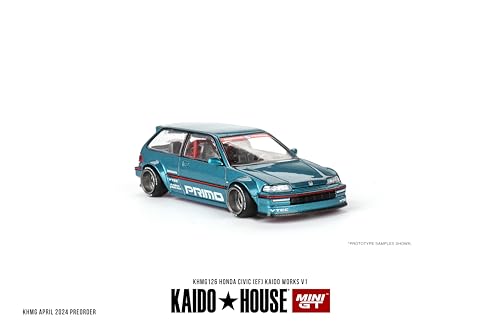 Mini GT Models Plastic Metal True Scale Miniatures Model Car Compatible with Honda Civic (EF) Kaido Works V1 Tahitian Green Limited Edition 1/64 Diecast Model Car Kaido House KHMG126