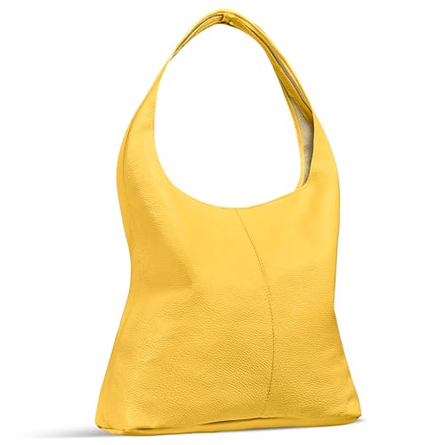Italian Calf Leather Unlined Hobo Bag for Women with Zipper | Large Slouchy Shoulder Handbag Tote...