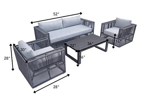 Image of DEVOKO Outdoor Unique Design Rope 4-Piece Bistro Set with Seat Cushions and Pillows Included Patio Set with Center Table for Garden, Balcony, Pool, Backyard (Grey Color)