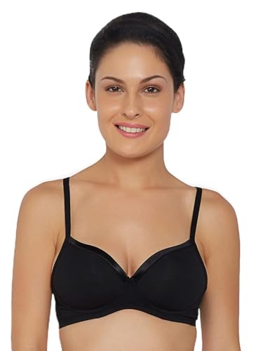 Image of SOIE Women's Solid Semi /Medium Coverage Padded Non-Wired Satin Panelled T-Shirt Bra