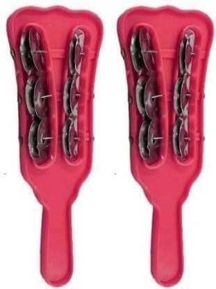 EXPORT STORE Hand Percussion Jhika Khanjari 3 line plastic handel Junjuna, Indian Musical Instrument Kartal Instrument, Musical Instrument for Bhajan and Kirtans (Pack of 2)