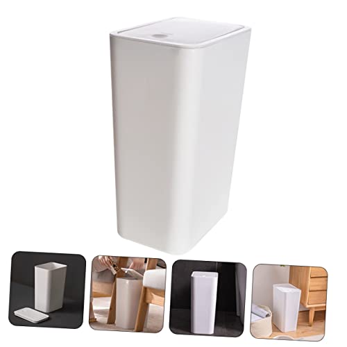 Caneca de basura pequeña rectangular con tapa blanca miniatura 3