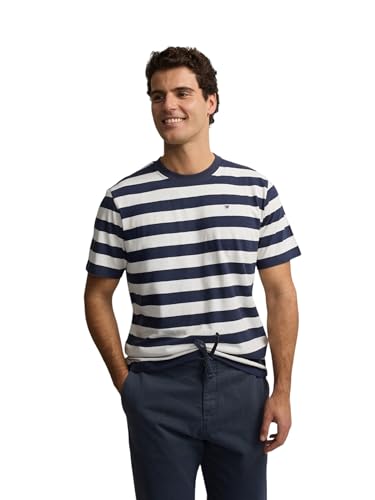 SILBON Camiseta Minilogo Rayas Azul Marino Manga Corta para Hombre Talla L
