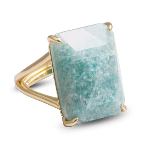 Amazonite Ring, Natural Blue Gemstone...
