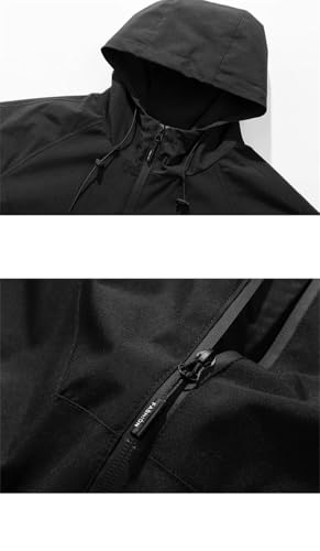 Dninmim Men's Outdoor Hooded Zip-Up Jacket Patchwork Casual Loose Windbreaker Couple Thin Cardigan4
