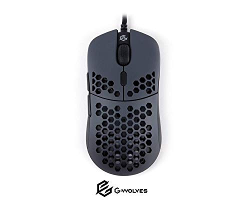 G-Wolves Hati HT-M 3360 Ultra Lightweight Honeycomb Shell Wired Gaming Mouse up to 12000 cpi - 6 Buttons - 2.18 oz (61g) (Black & Dark Grey)