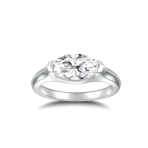 2 Carasts Marquise Cut Moissanite Engagement Ring for Women Wedding Ring Half Bezel Tension Set 925 Sterling Silver DE Color VVS1 Lab Created Anniversary Moissanite Ring