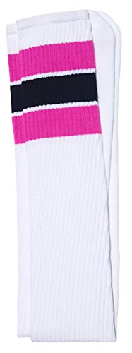 Chaussettes montantes tube femme rayures rose noir style skater 35 inch