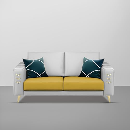 Image of Casaliving Falco 2 Seater Sofa Set for Living Room (Yellow Grey Fabric) Premium Fabric Sofa