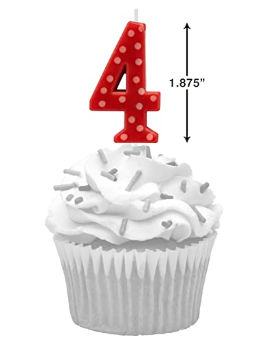Image of Papyrus Number 4 Birthday Candle, Red Polka Dots (1-Count)