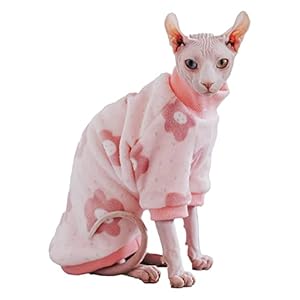 Sphynx Cat Winter Clothes Cute Warmth Soft Faux Fur Sweater Outfit Cute Round Collar Pullover Autumn Winter Hairless Cat Clothes Cat Apparel (XXL(12-15.4lbs), Pink Flower)