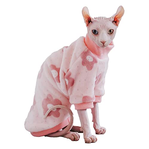 Sphynx-Cat-Winter-Clothes-Cute-Warmth-Soft-Faux-Fur-Sweater-Outfit-Cute-Round-Collar-Pullover-Autumn-Winter-Hairless-Cat-Clothes-Cat-Apparel-XXL12-154lbs-Pink-Flower