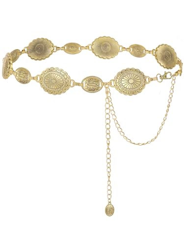 FIORETTO Metal Waist Chain Link Belt for Women Western Cowgirl Boho Turquoise Belts for Dress Jeans Country Concert Outfit