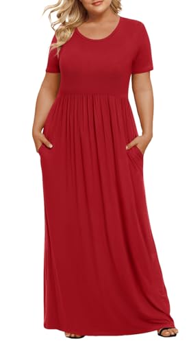 Image of LONGYUAN Women's Plus Size Maxi Dresses Summer Short Sleeve Casual Long Dress 2026 XL-6XL