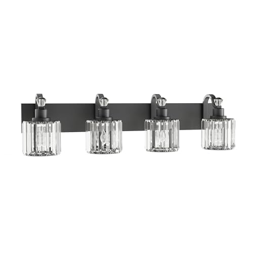 31 in Crystal Matte Black Bathroom Vanity Light 3/4/5/6 Light Modern Bathroom Vanity Light Fixtures Over Mirror Bath Wall Lighting,e26 Base 3 Light
