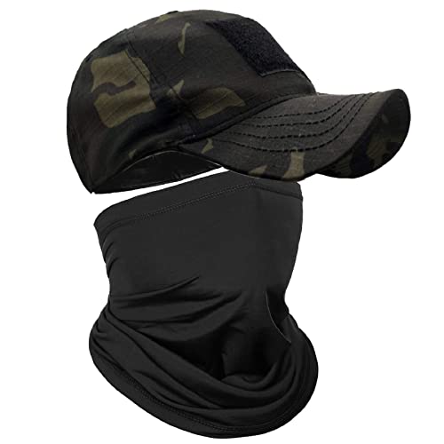 Jarseila Gorra de BéIsbol Camuflaje con Braga de Cuello Hombre Táctica Militar Gorra Protector Solar Gorra Deportes al Aire Libre Camuflaje Negro Cover
