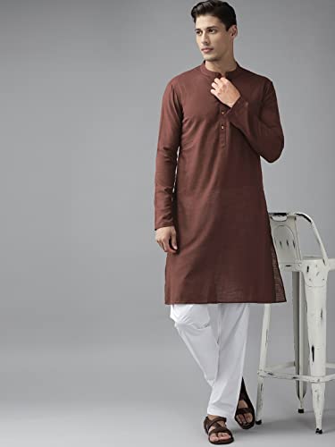 Image of See Designs Men Full Sleeve Cotton Solid Straight Slub Effect Kurta