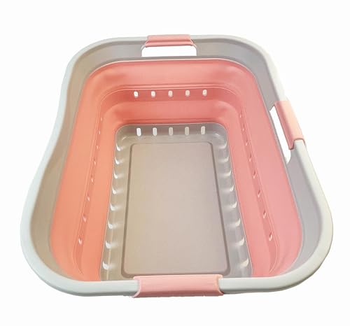 Image of SAMMART 42L (11 gallon) Collapsible Plastic Laundry Basket - Foldable Pop Up Storage Container/Organizer - Space Saving Hamper/Basket (1, Grey/Quartz Pink)