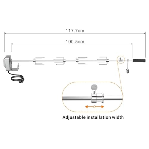 onlyfire BRK-6032 Universal Verchromter Grillspieß Set, 100 cm Rotisserie Drehspieß, 4X Fleischnadeln, Edelstahl Motor, 220V - 240V, Drehspiess