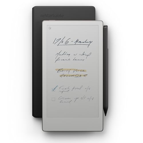 reMarkable Paper Pro Move - Pacchetto folio in pelle | Tablet di carta ultraportatile da 7,3' con pennarello e penna con gomma e copertina a libro in pelle nera
