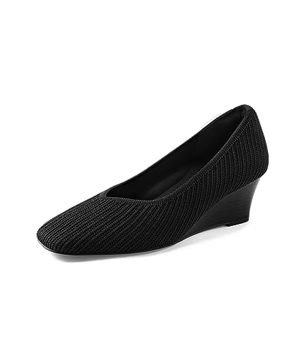 Arromic Women's Wedge Pumps Square Toe Low Heel Wedge Shoes Comfortable V-Cut Closed Toe Heels Wedges Dress Shoes for Women Work Office Casual Daily Dressy 2inch