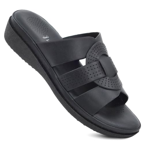 Image of Moshun Criss Cross Sandals for Women & Girls | Multi Strap & X Strap Flat Sandals, Bounce Back Technology Footbed with Adjustable Strap, Anti-Slip Sole | Lightweight Daily Wear Casual Slip-On Sandals