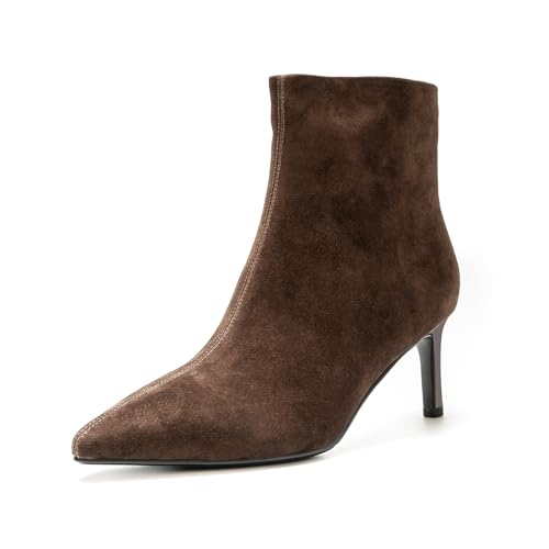 ONEENO Women's Classic Pointed Toe Heels Suede Ankle Boots - Main Image