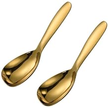 2 x Gold Rice Paddle Spoon Food Serving Spoon Stainless Steel Rice Spoon Scoop Kitchen Utensils