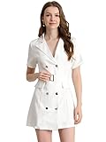 Allegra K Women's Notched Lapel Double Breasted Casual Work Office Belted Blazer Dress Small White